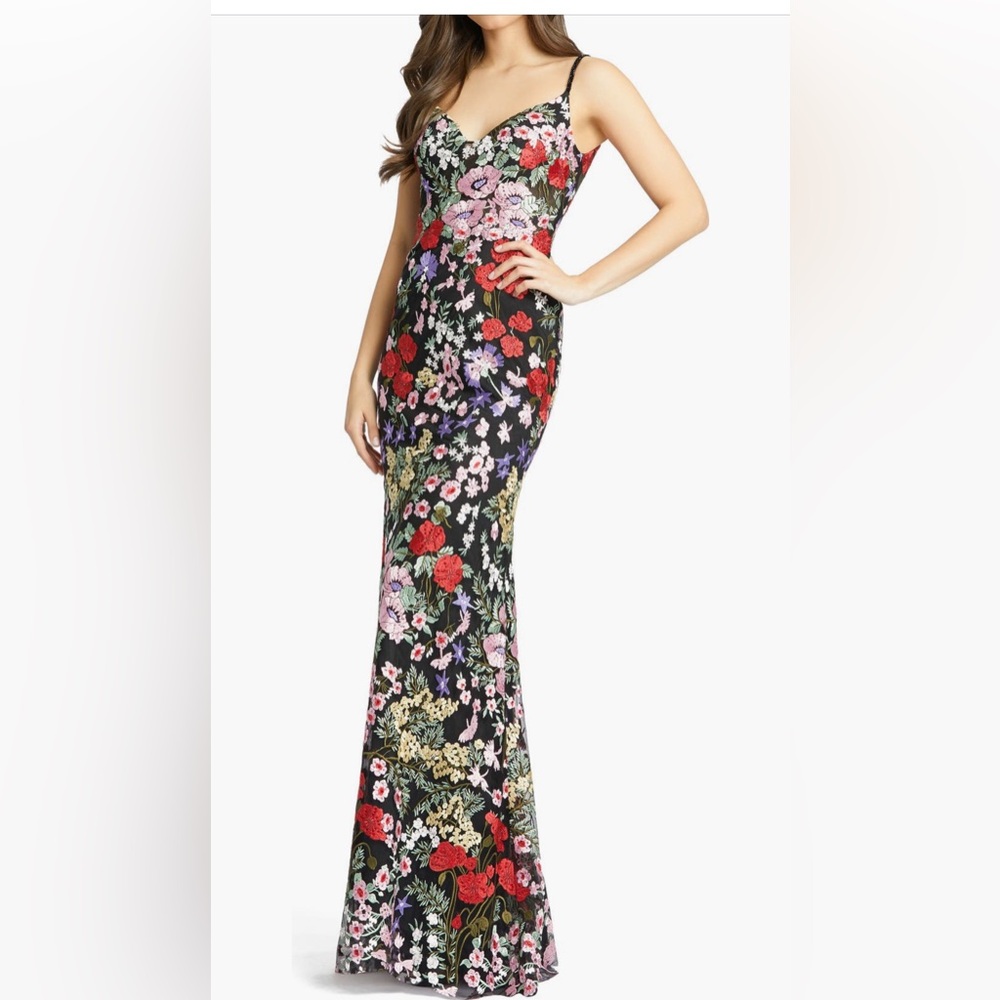 Mac Duggal Floral Embroidered Gown